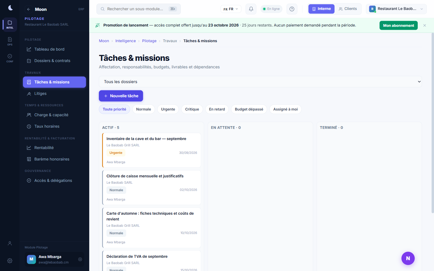 Pilotage : tâches et missions, échéances et responsables